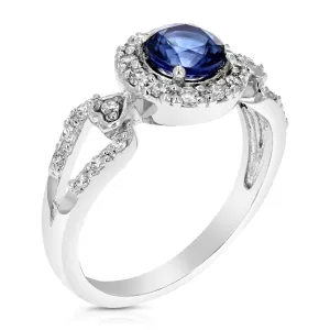 0.80 cttw Created Blue Sapphire Ring .925 Sterling Silver Round 6 MM Size 7