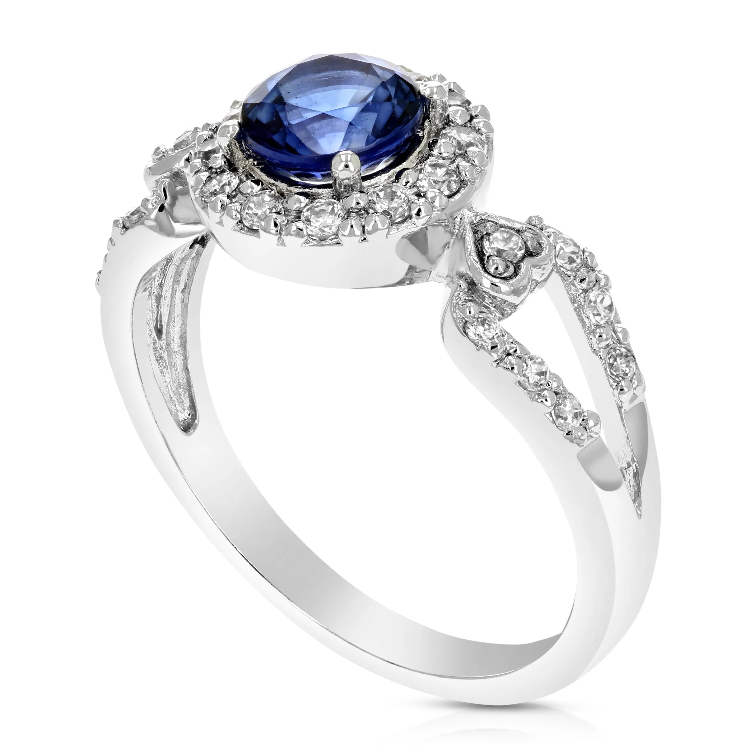 0.80 cttw Created Blue Sapphire Ring .925 Sterling Silver Round 6 MM Size 7