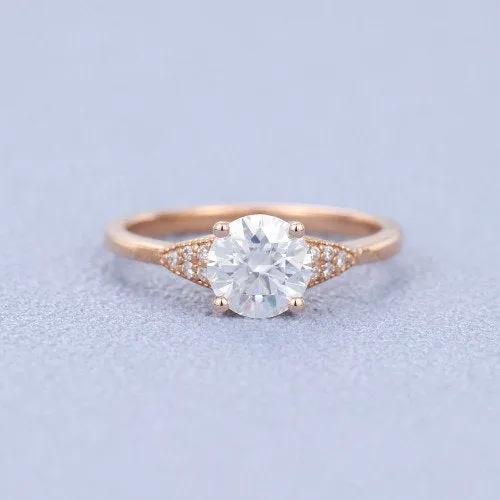0.9ct Round Cut Rose Gold Man Made Diamond Engagement Ring Wedding Ring Brilliant Cut Diamond Simulants Women Bridal Ring Anniversary Gift