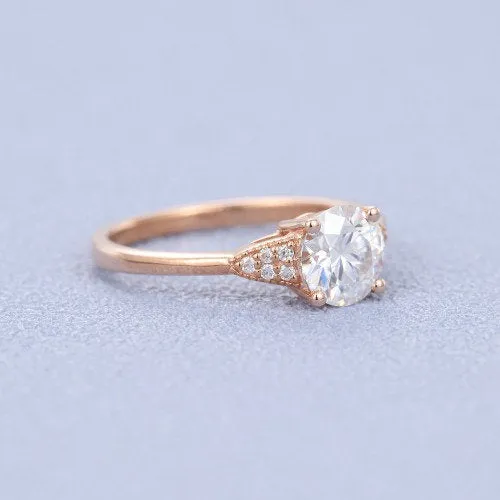 0.9ct Round Cut Rose Gold Man Made Diamond Engagement Ring Wedding Ring Brilliant Cut Diamond Simulants Women Bridal Ring Anniversary Gift