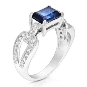 1 cttw Created Blue Sapphire Ring .925 Sterling Silver Emerald 8x6 MM Size 7
