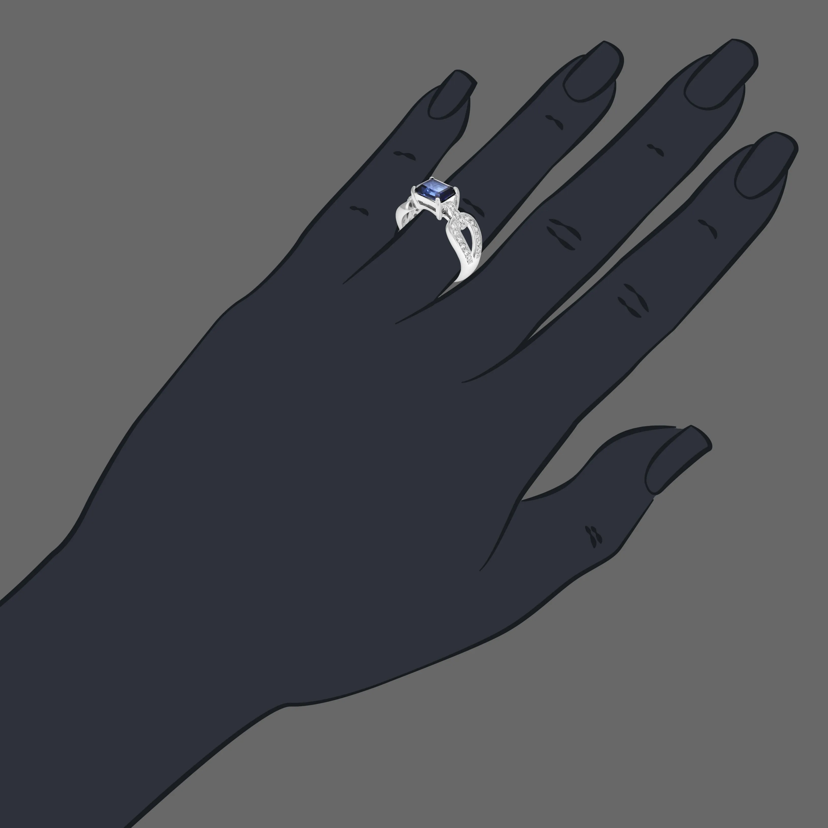 1 cttw Created Blue Sapphire Ring .925 Sterling Silver Emerald 8x6 MM Size 7