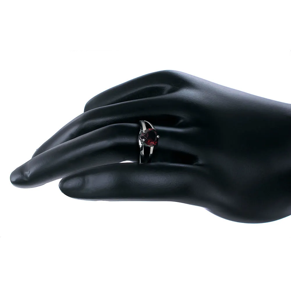1 cttw Garnet Ring in .925 Sterling Silver with Rhodium Plating Solitaire Heart