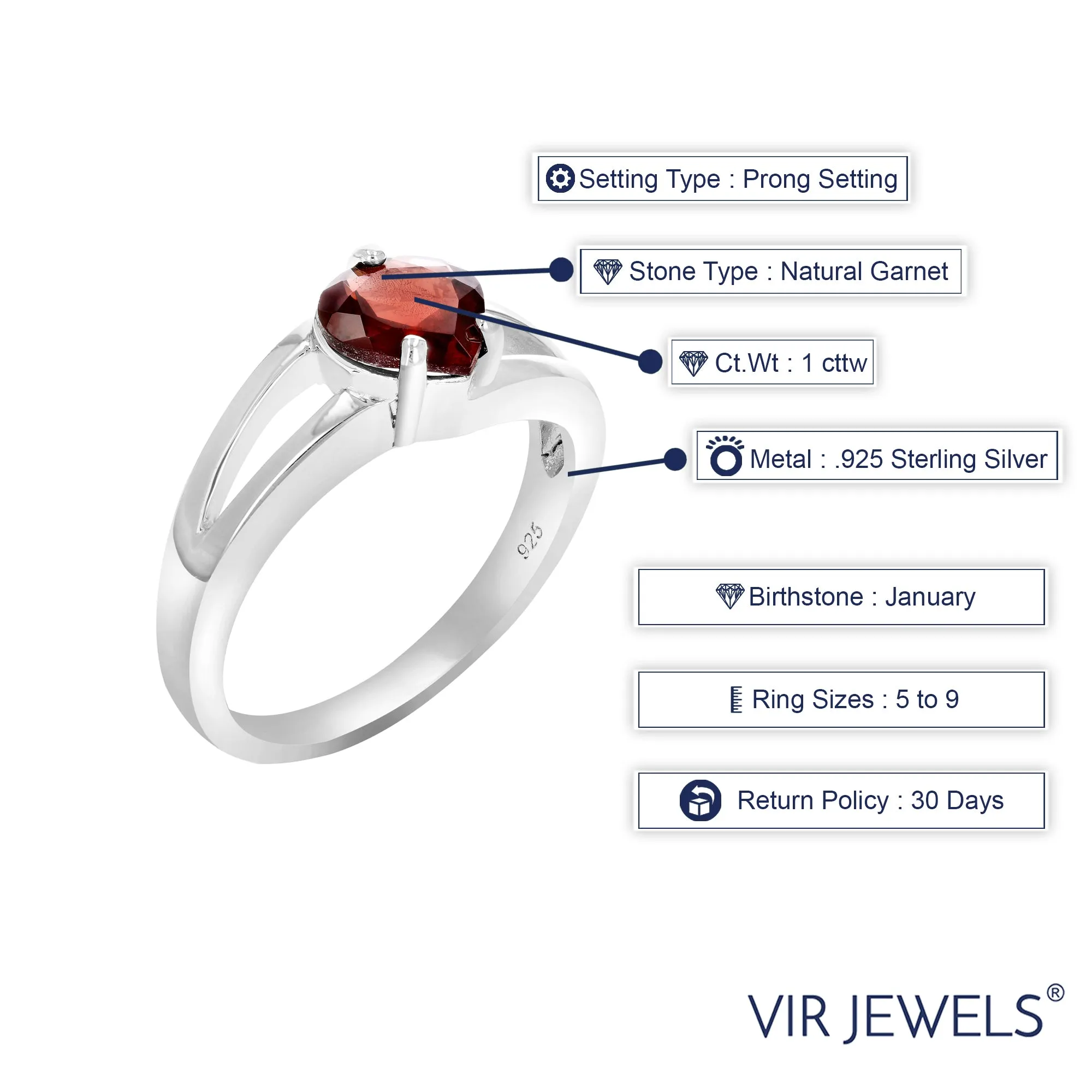 1 cttw Garnet Ring in .925 Sterling Silver with Rhodium Plating Solitaire Heart