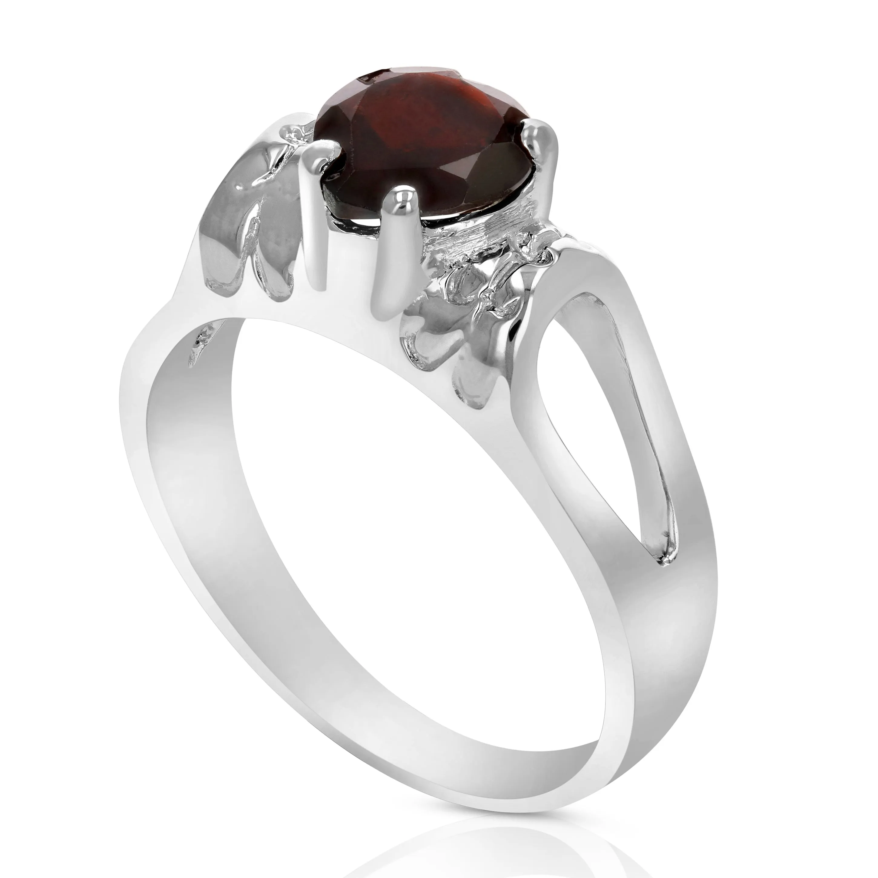 1 cttw Heart Shape Garnet Ring in .925 Sterling Silver with Rhodium Plating