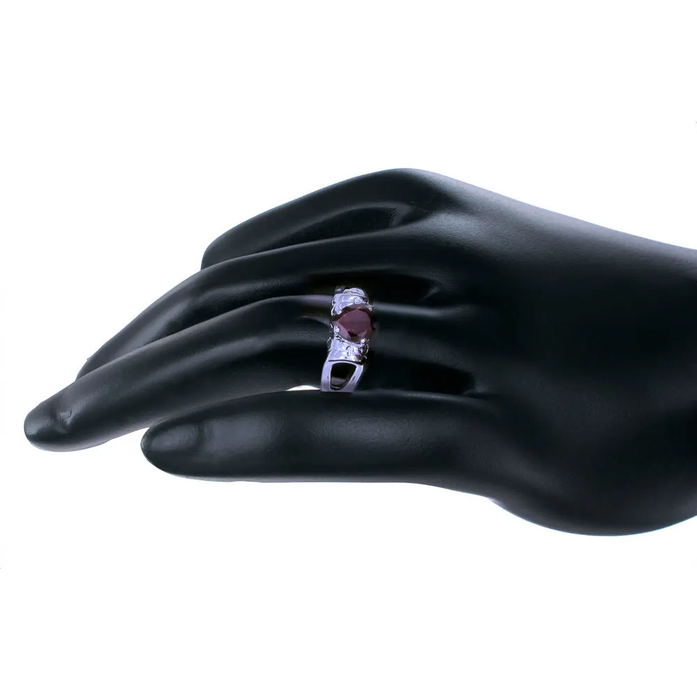 1 cttw Heart Shape Garnet Ring in .925 Sterling Silver with Rhodium Plating