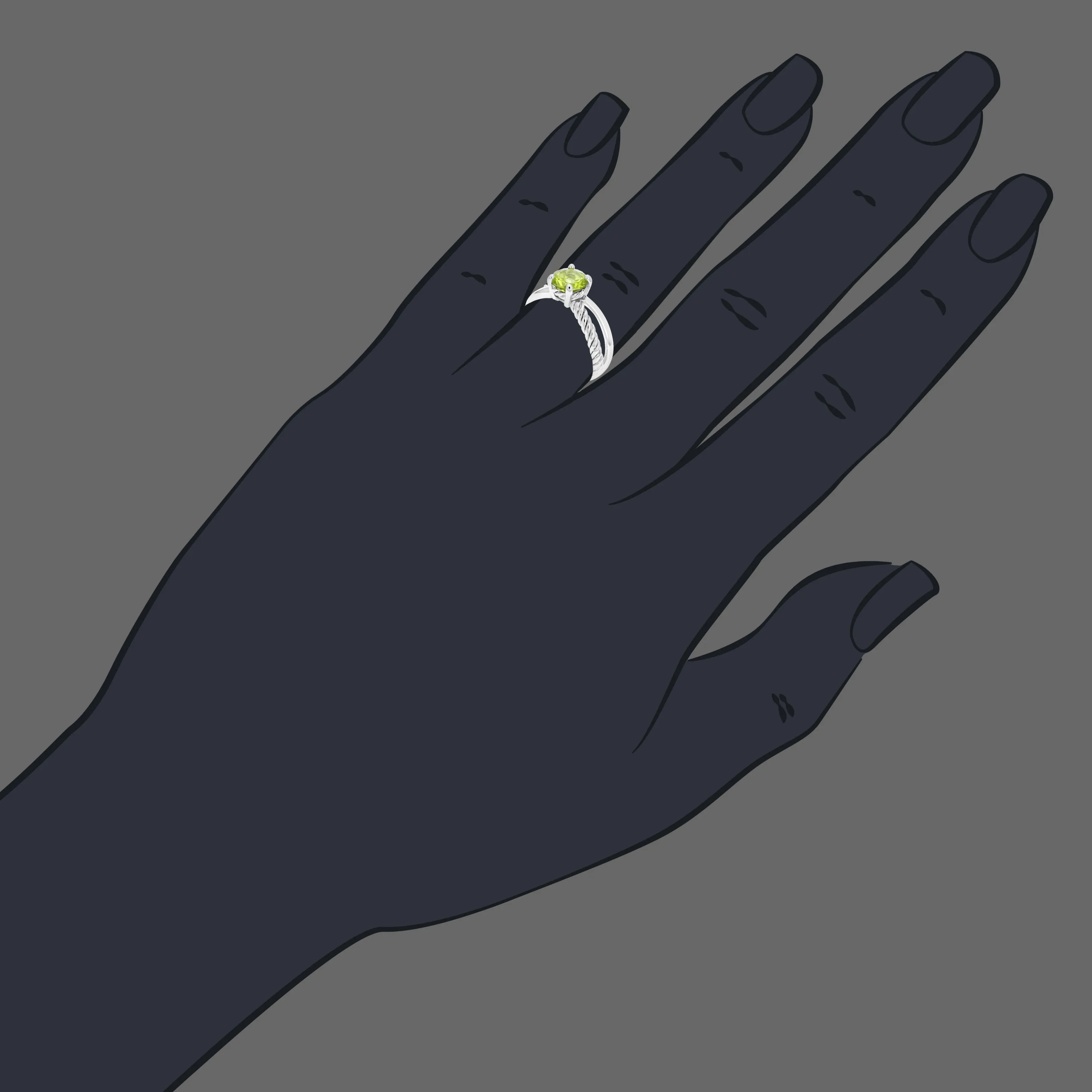 1 cttw Peridot Ring .925 Sterling Silver with Rhodium Plating Round Shape 7 MM