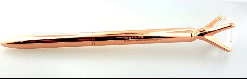 1 Rose Gold Pen with Big Diamond/Crystal,Metal Ballpoint Pen,Rose Gold Black Ink