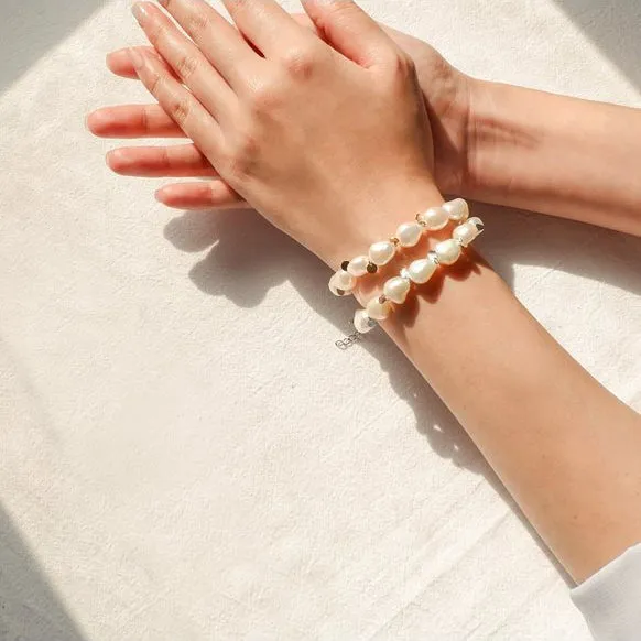 10 MM White Baroque Pearl Bracelet Minimal Jewelry