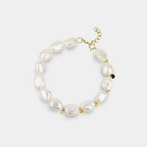 10 MM White Baroque Pearl Bracelet Minimal Jewelry