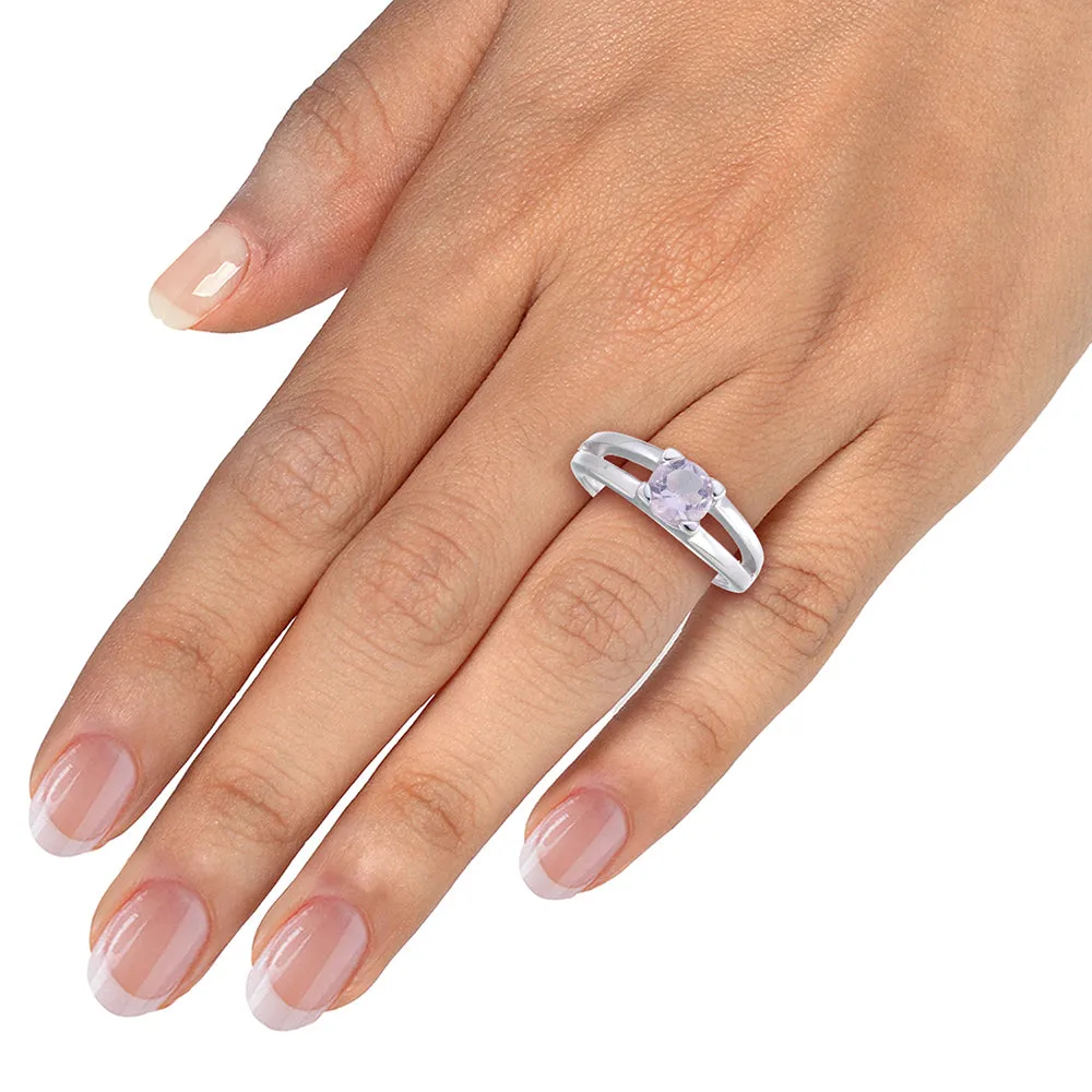 1/2 cttw Purple Amethyst Ring .925 Sterling Silver with Rhodium Round Shape 6 MM