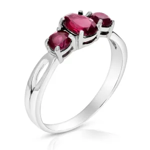 1.20 cttw 3 Stone Garnet Ring in .925 Sterling Silver with Rhodium Plating Oval