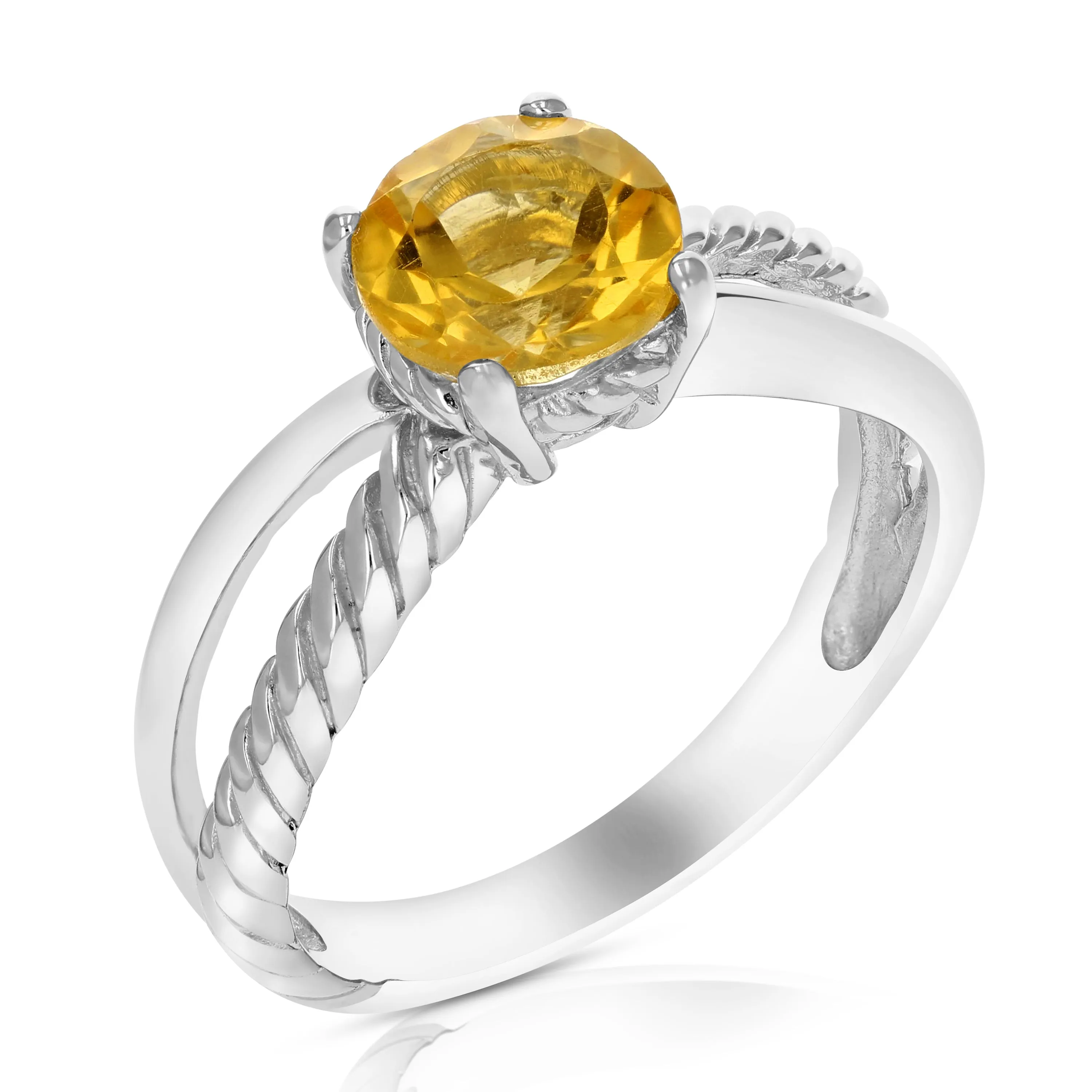 1.20 cttw Citrine Ring .925 Sterling Silver with Rhodium Round Shape 7 MM