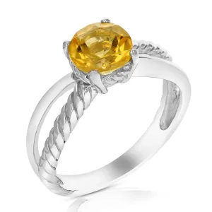 1.20 cttw Citrine Ring .925 Sterling Silver with Rhodium Round Shape 7 MM