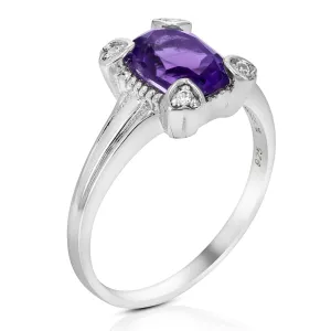 1.20 cttw Purple Amethyst Ring Solitaire Oval .925 Sterling Silver 9x7 MM