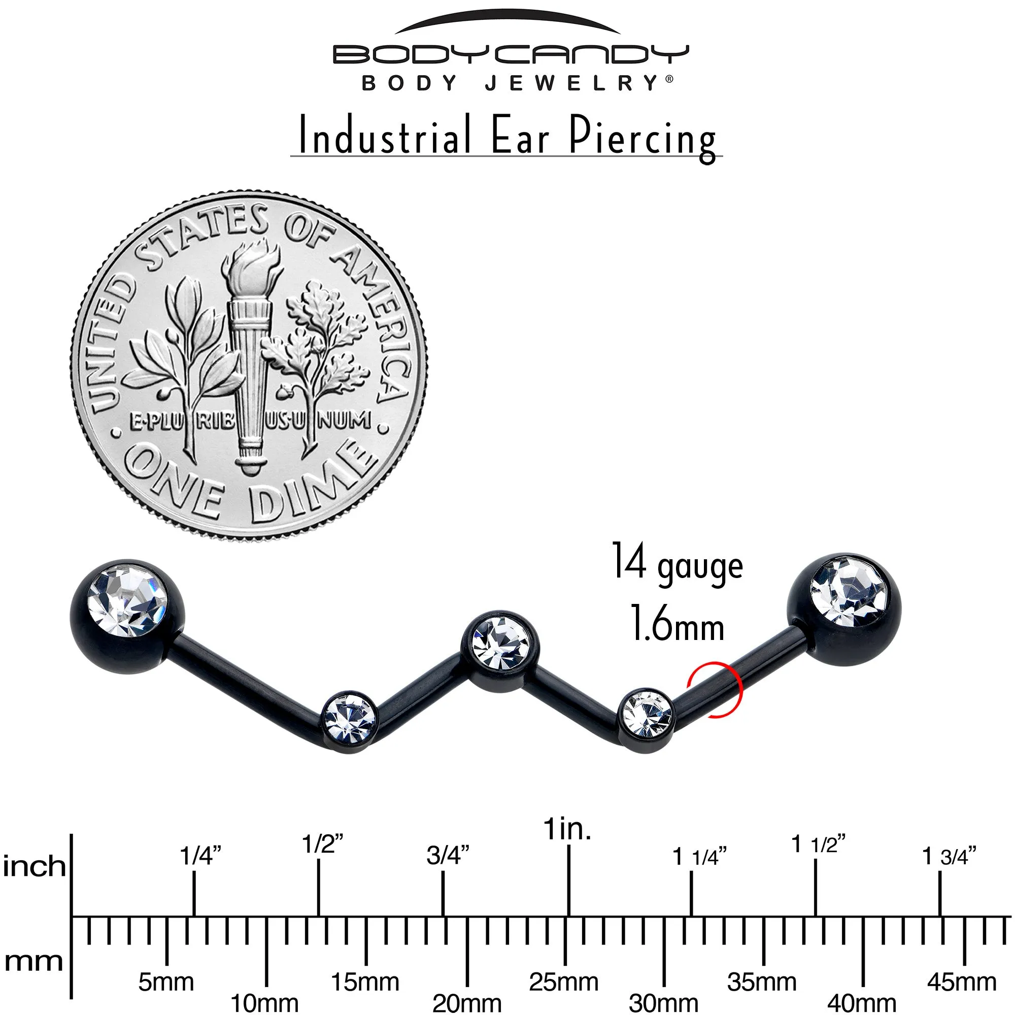 14 Gauge Clear Gem Black Constellation Style Project Bar 32mm