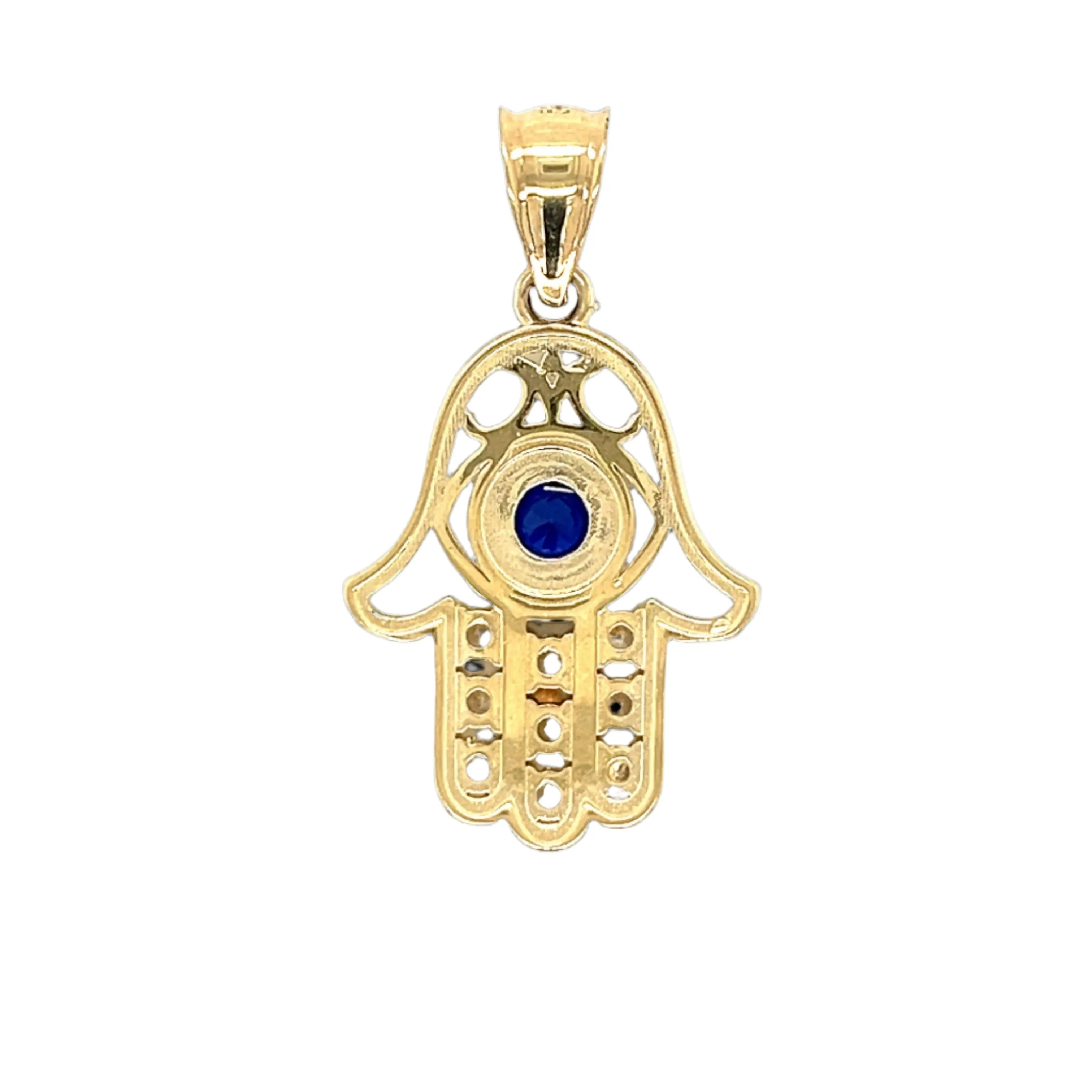 14K Gold Hamsa Pendant With Colored Stone