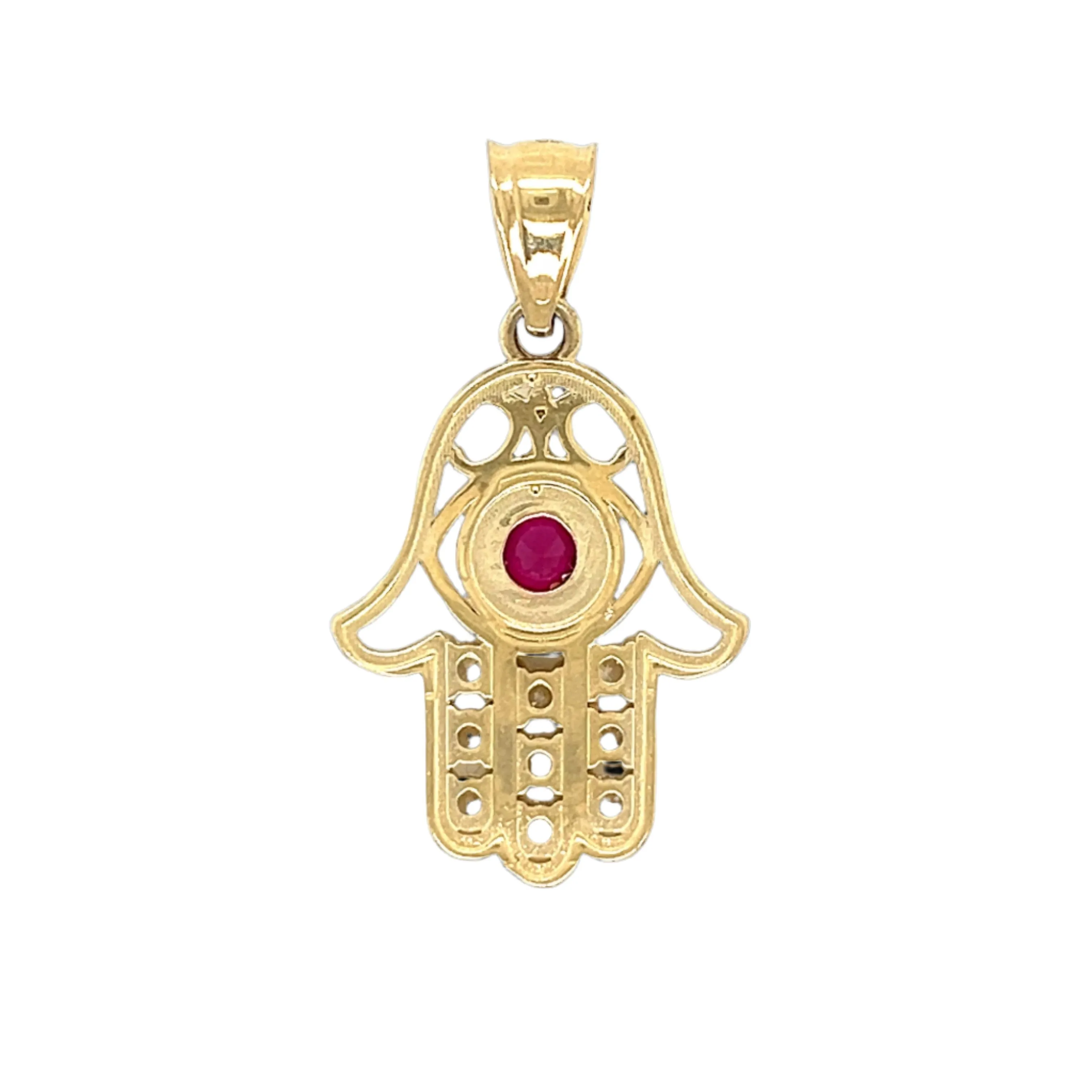 14K Gold Hamsa Pendant With Colored Stone