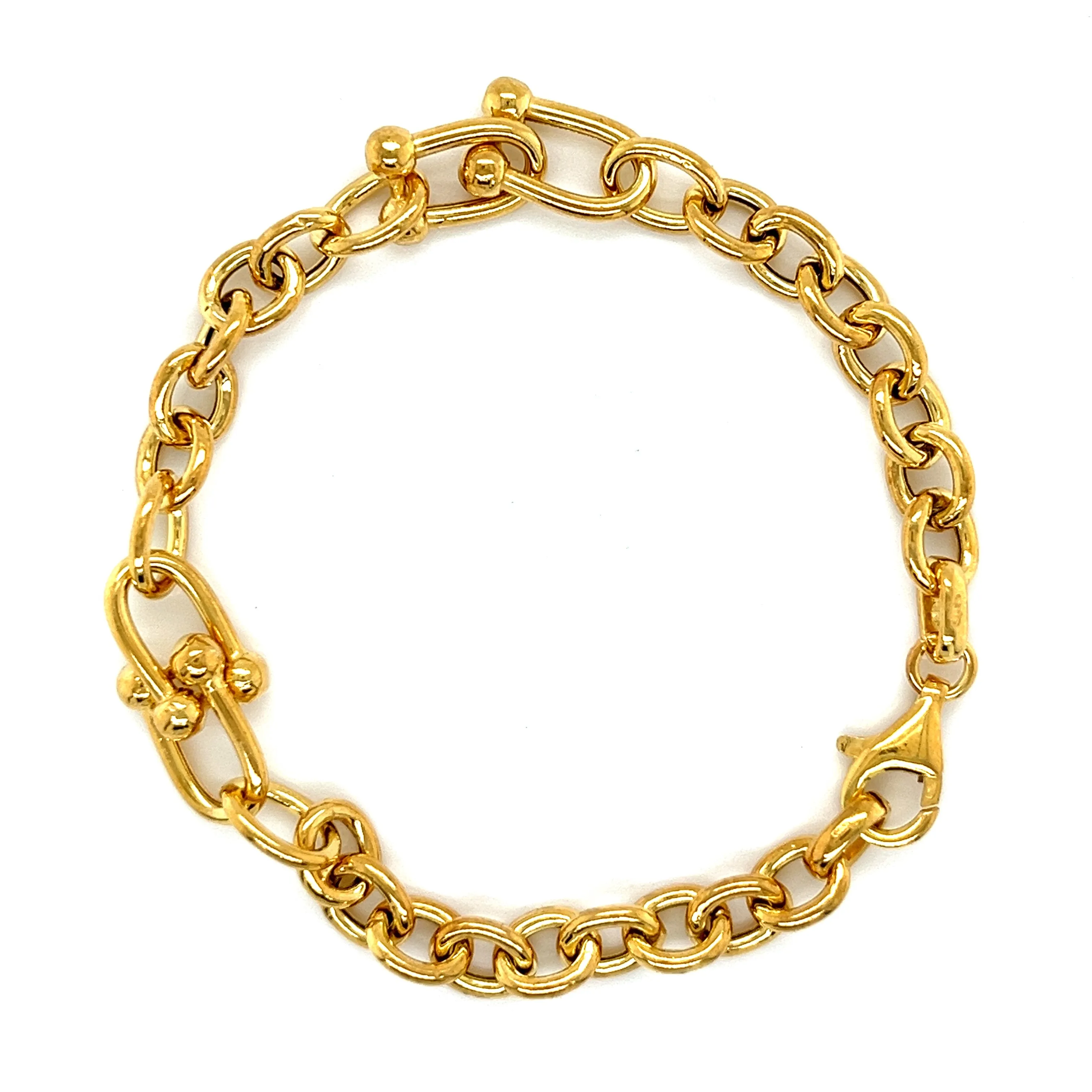 14K Gold Plated sleek U Link Rojo 8" Bracelet