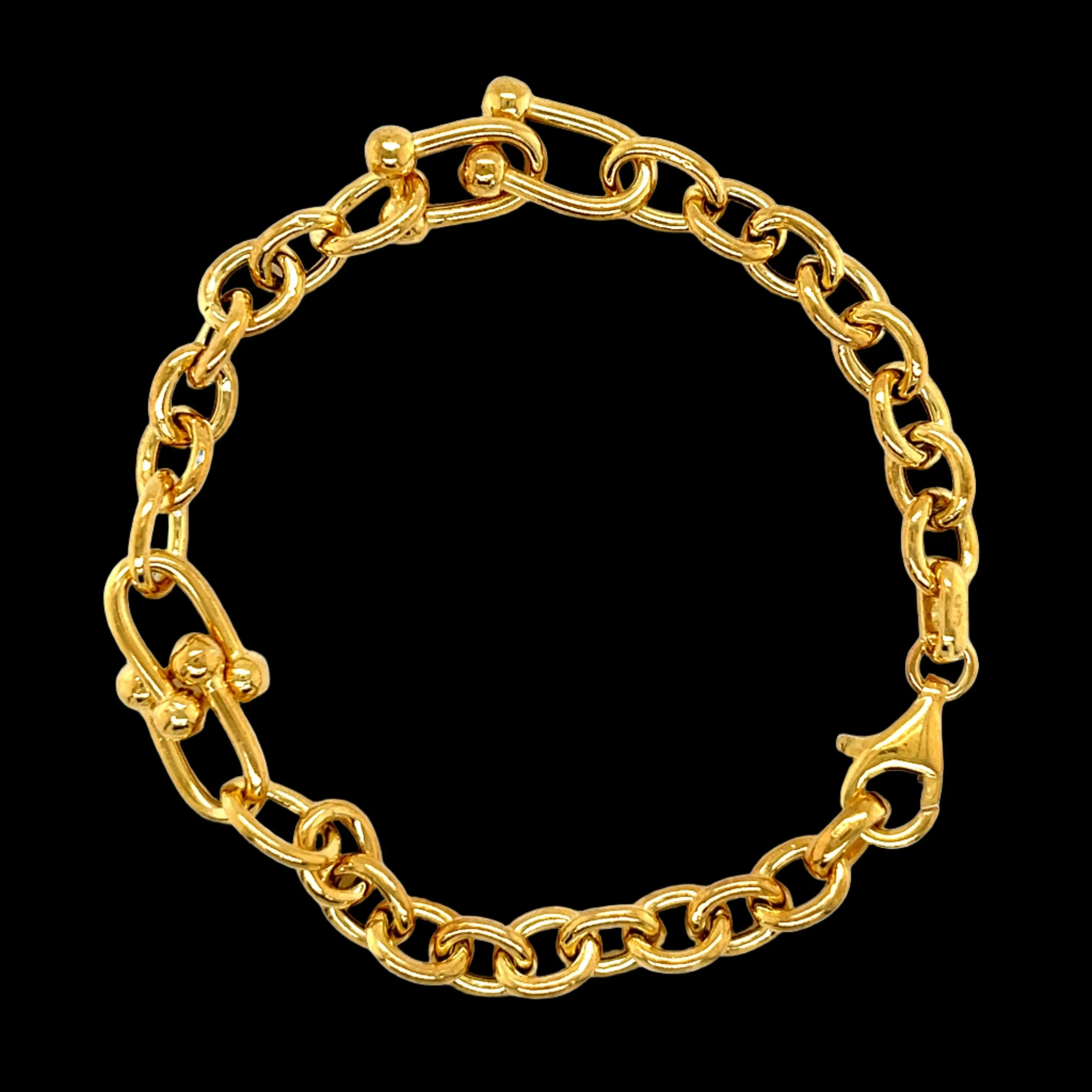 14K Gold Plated sleek U Link Rojo 8" Bracelet