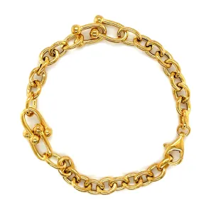 14K Gold Plated sleek U Link Rojo 8" Bracelet