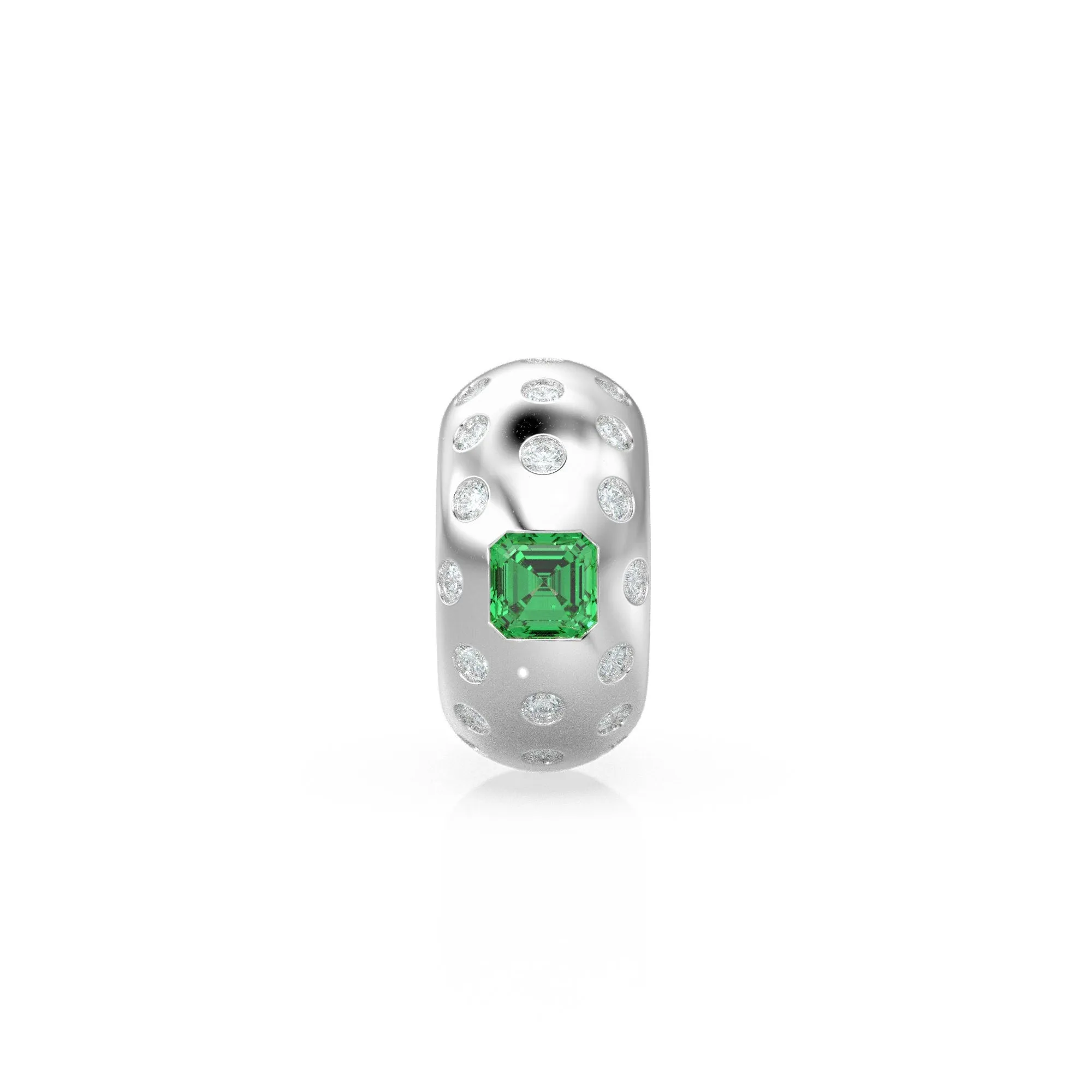14k Gold Roundel Emerald Spacer Charm, Dotted Diamond Emerald Square Charm Holder, Eternity Round Emerald Band Connector, May Birthstone