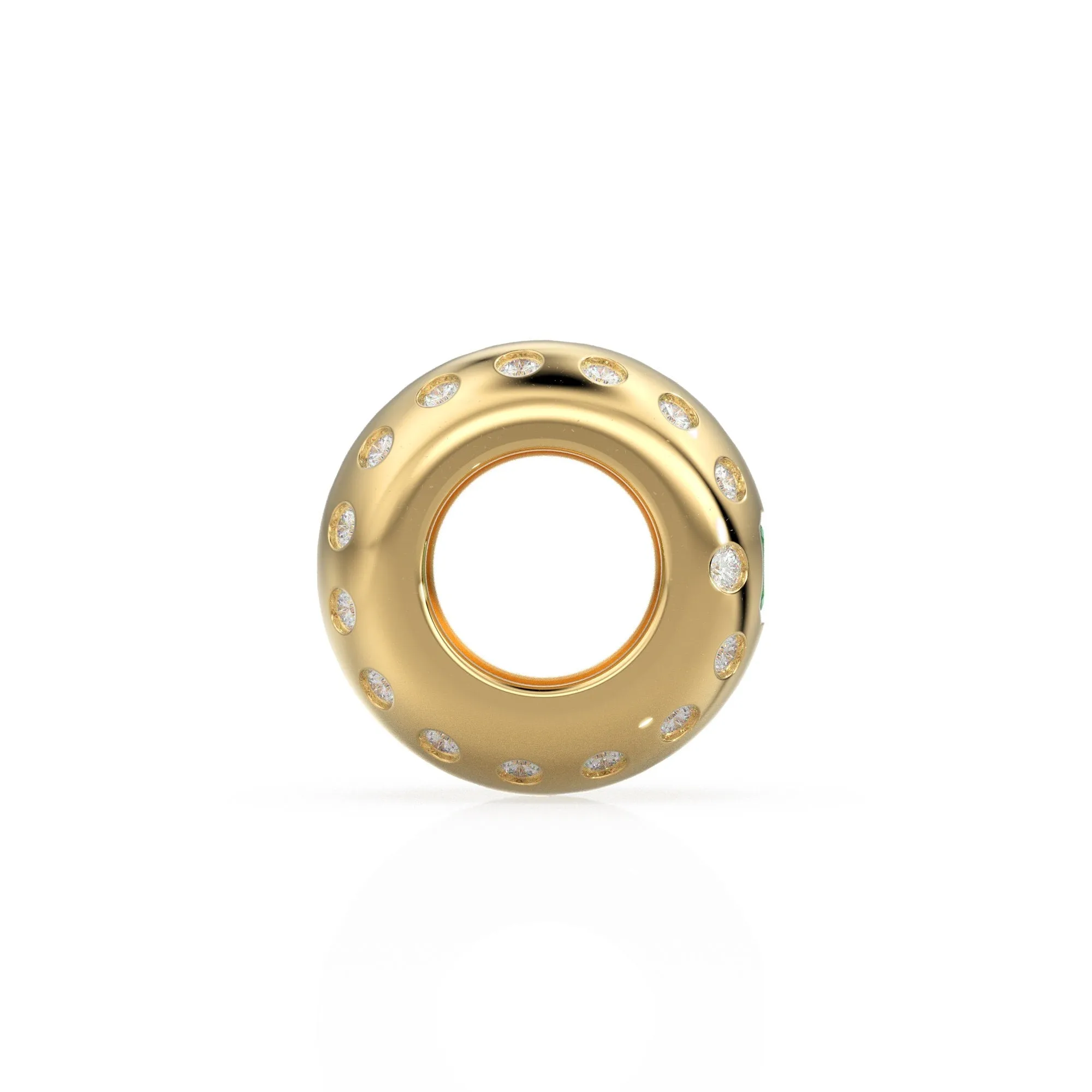 14k Gold Roundel Emerald Spacer Charm, Dotted Diamond Emerald Square Charm Holder, Eternity Round Emerald Band Connector, May Birthstone