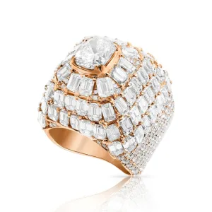14K Rose Gold Diamond Emerald Ring With Cushion Center Stone 15.66 Ctw