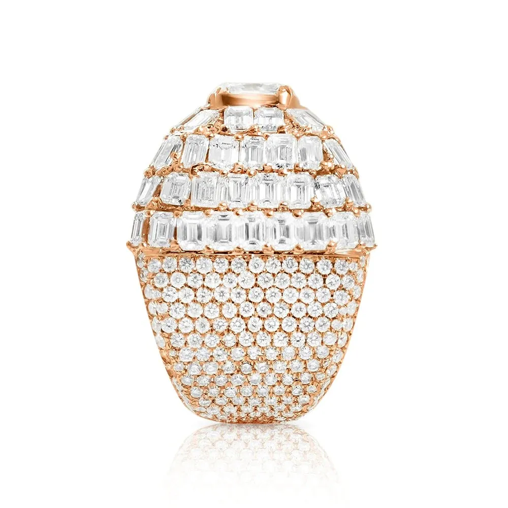 14K Rose Gold Diamond Emerald Ring With Cushion Center Stone 15.66 Ctw
