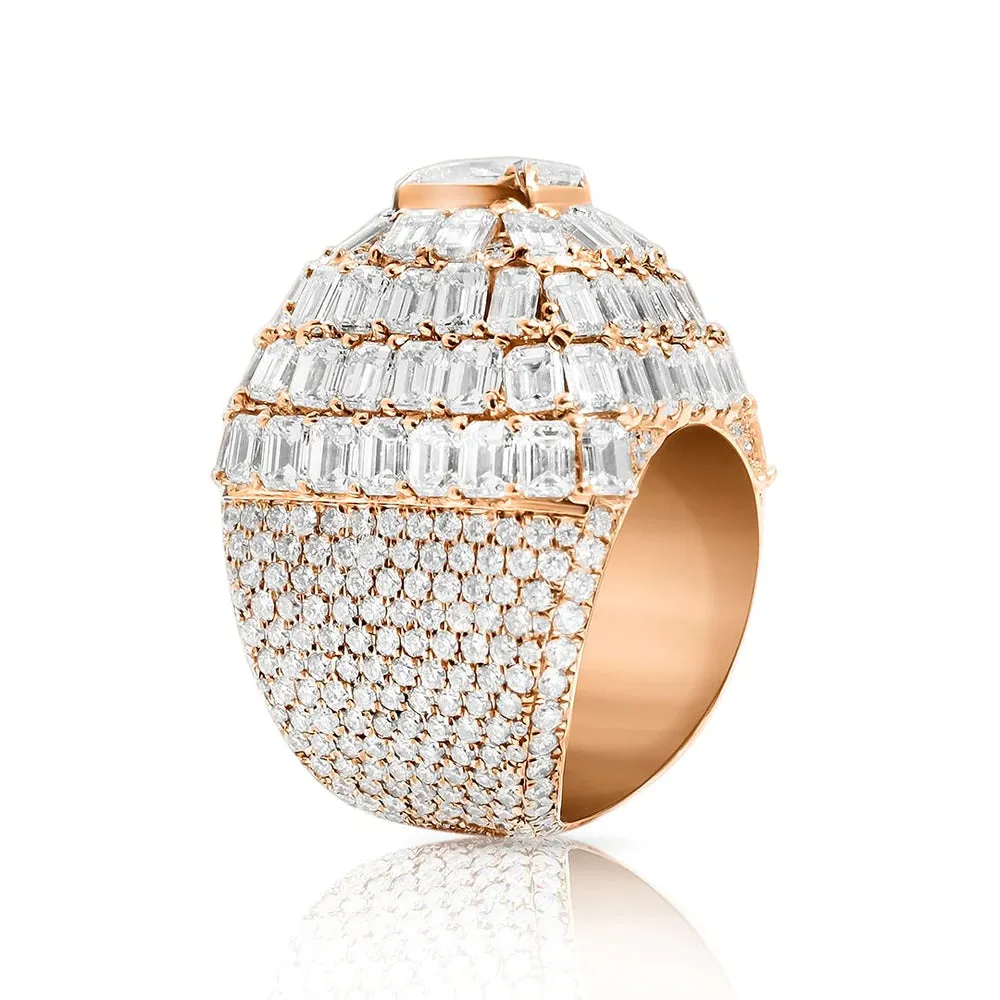14K Rose Gold Diamond Emerald Ring With Cushion Center Stone 15.66 Ctw