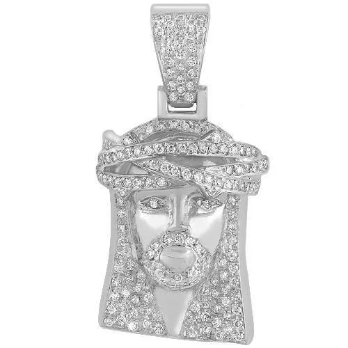 14K Solid Yellow Gold Mens Jesus Head Pendant With Round Cut Diamonds 1.03 Ctw