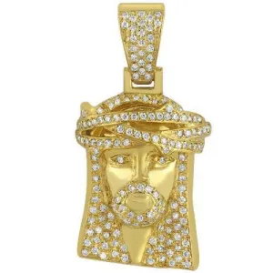 14K Solid Yellow Gold Mens Jesus Head Pendant With Round Cut Diamonds 1.03 Ctw