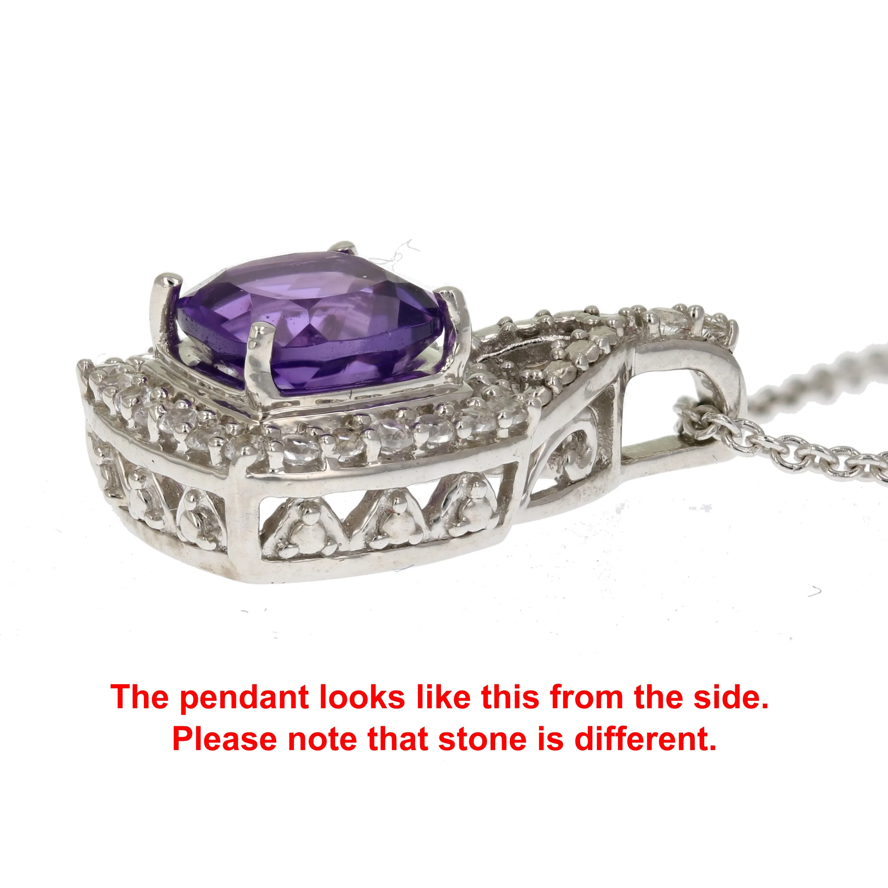 1.50 cttw Cushion Created Blue Sapphire Pendant .925 Sterling Silver with Chain