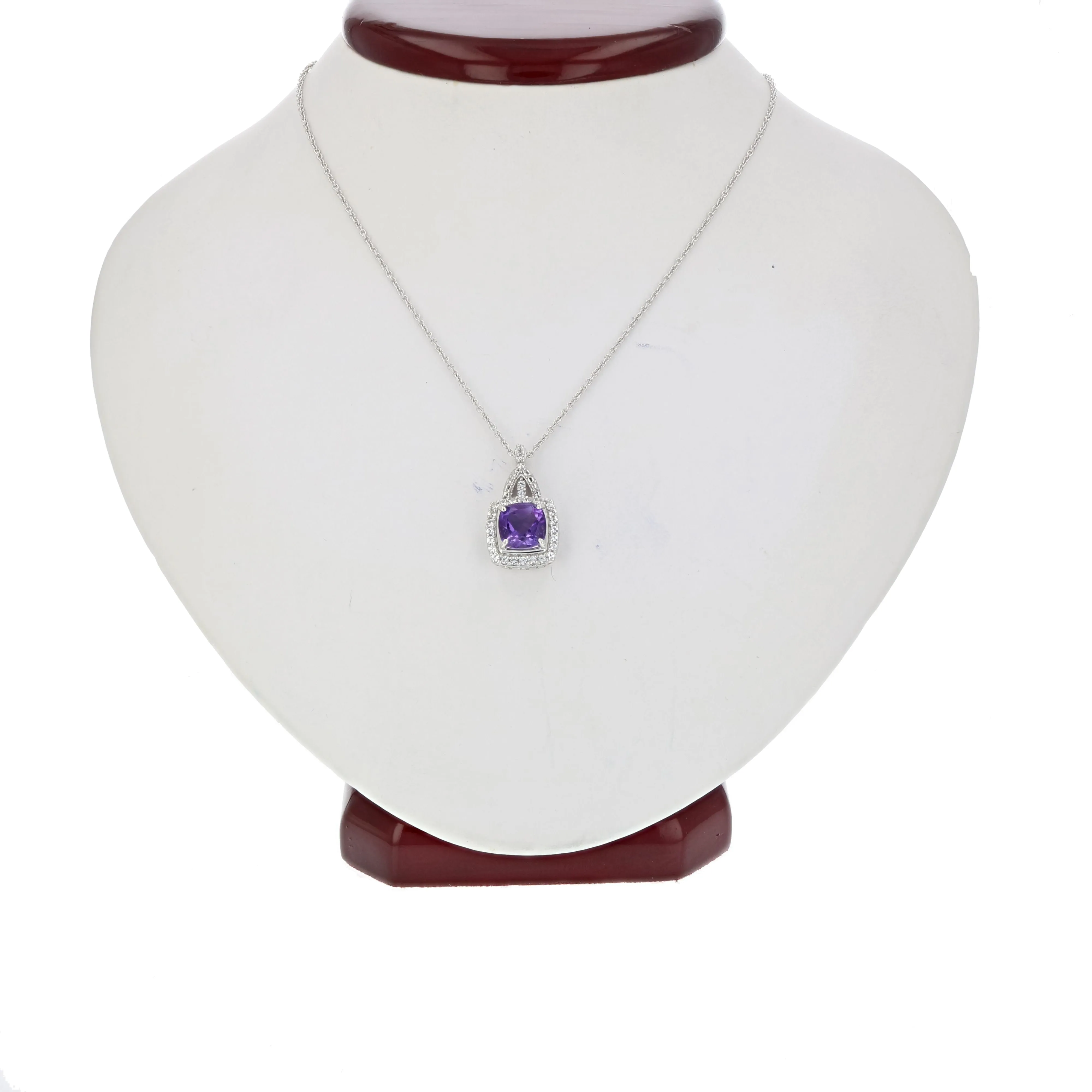 1.50 cttw Cushion Created Purple Amethyst Pendant Sterling Silver with Chain
