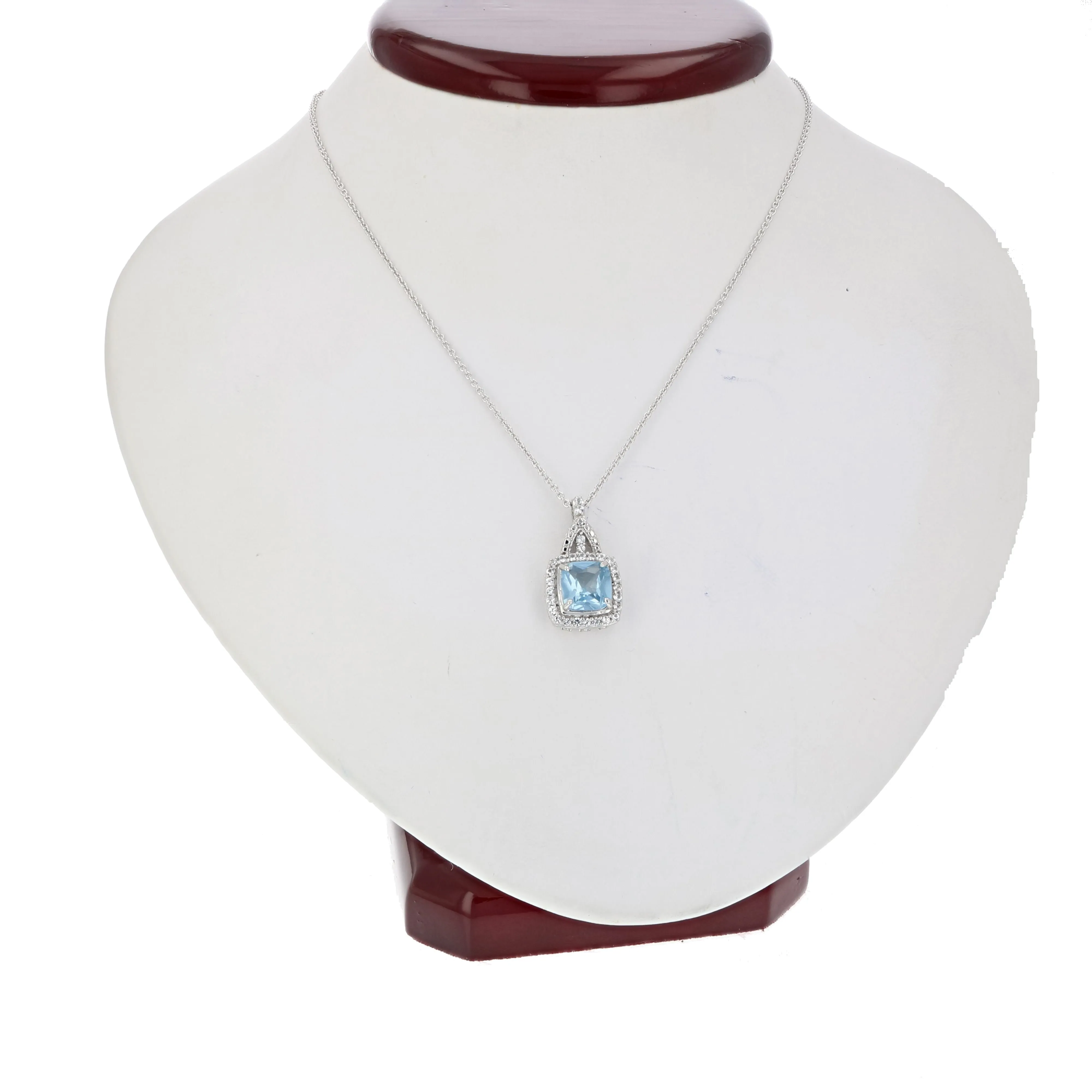 1.50 cttw Cushion Cut Created Blue Topaz Pendant .925 Sterling Silver with Chain