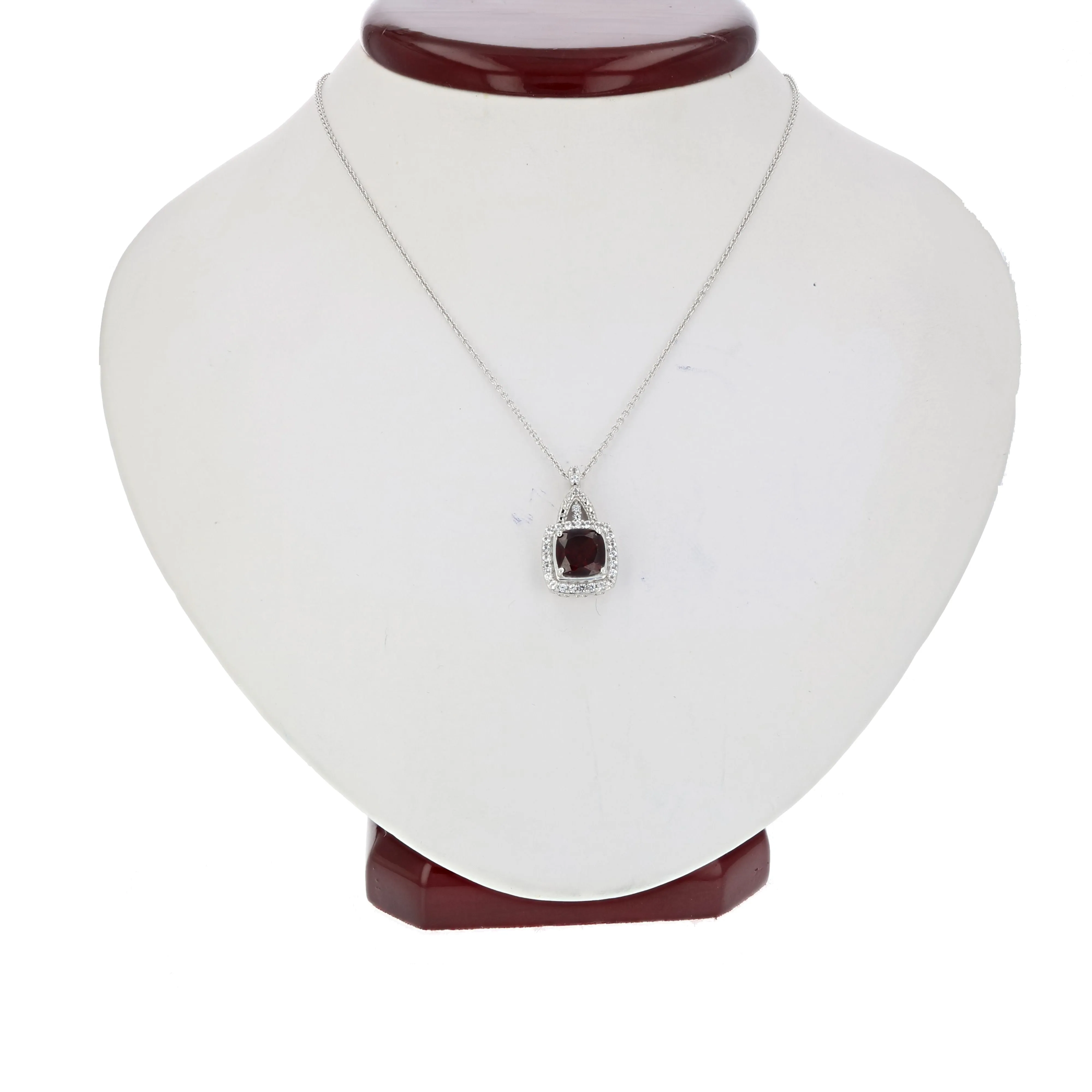 1.50 cttw Cushion Cut Garnet Pendant .925 Sterling Silver with 18 Inch Chain