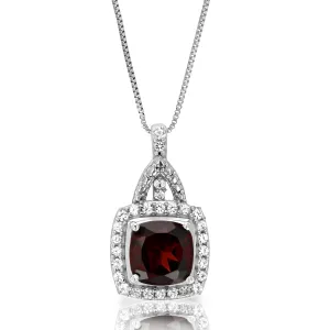 1.50 cttw Cushion Cut Garnet Pendant .925 Sterling Silver with 18 Inch Chain