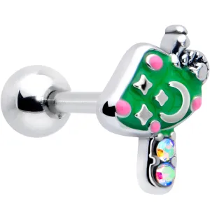 16 Gauge 1/4 Aurora Gem Fanciful Green Mushroom Cartilage Tragus Earring