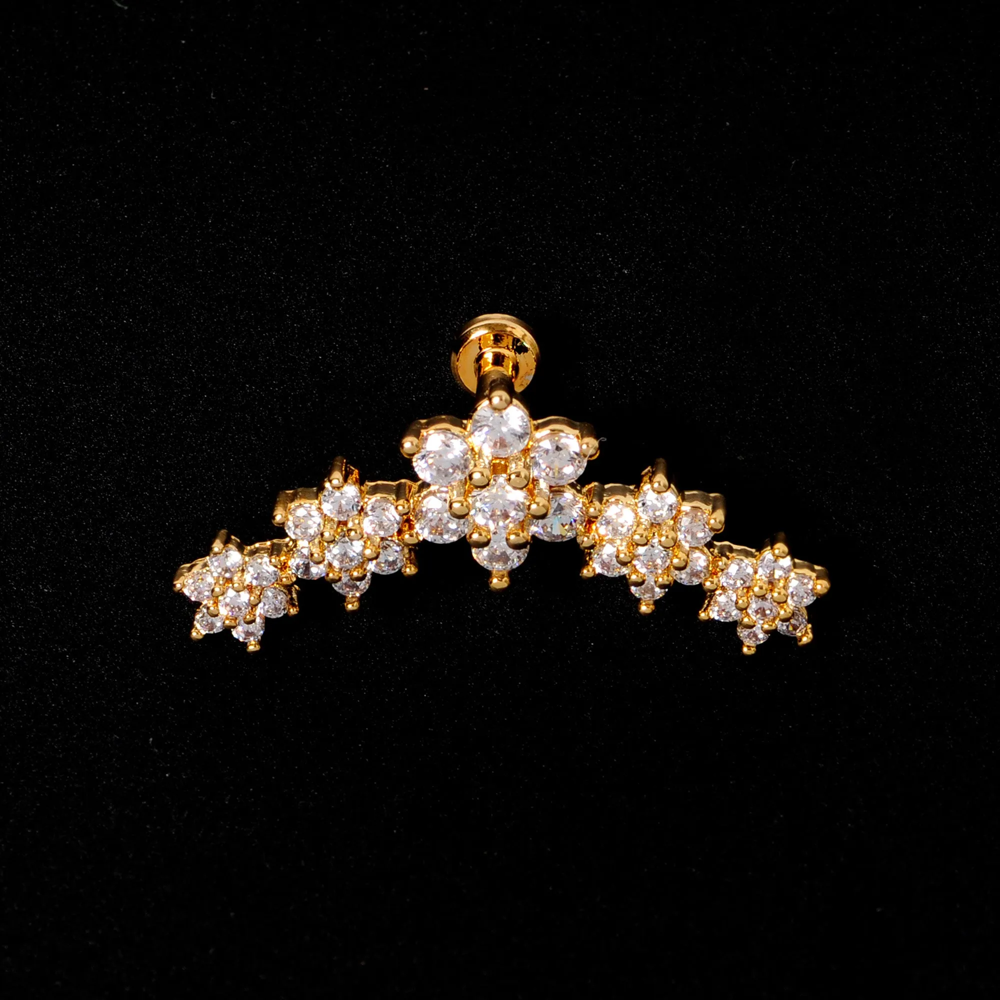 16 Gauge 1/4 Clear CZ Gem Gold Tone Floral Internal Thread Labret