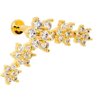 16 Gauge 1/4 Clear CZ Gem Gold Tone Floral Internal Thread Labret
