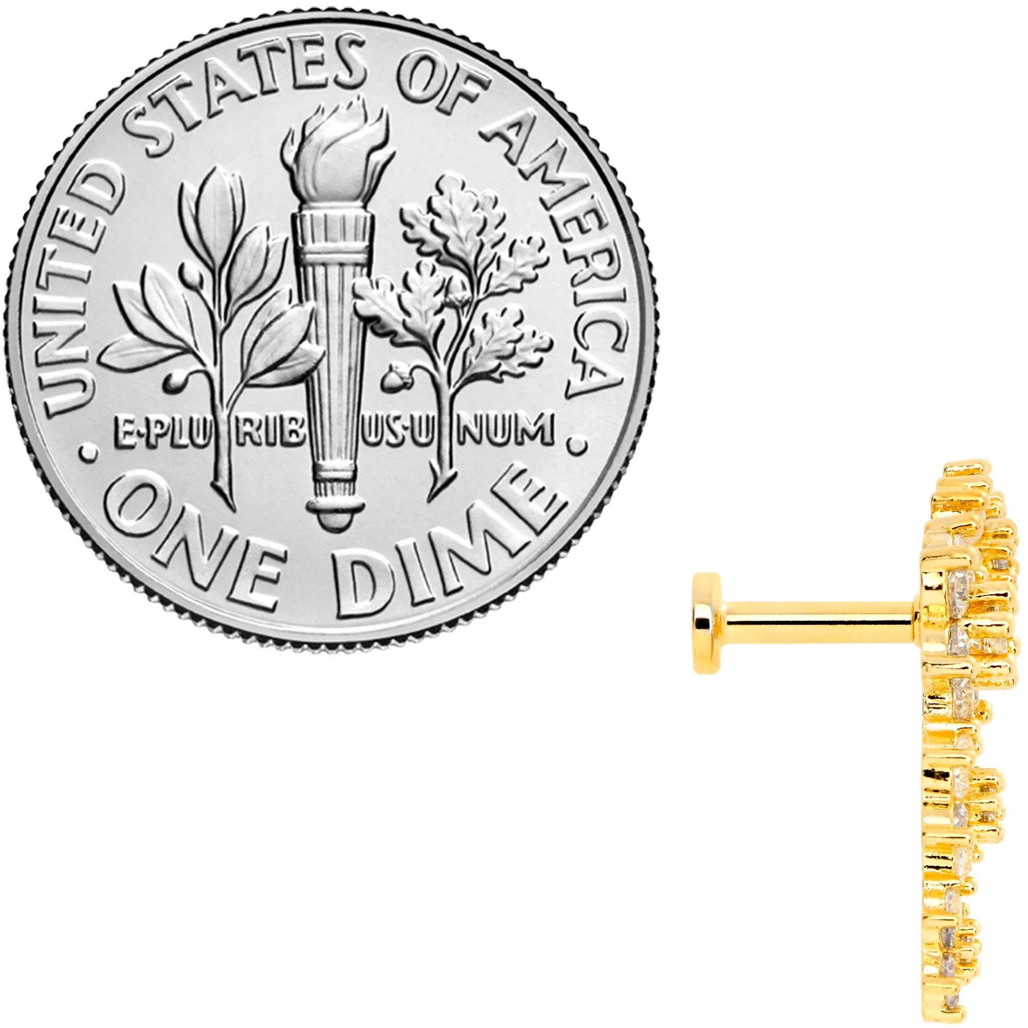 16 Gauge 1/4 Clear CZ Gem Gold Tone Floral Internal Thread Labret