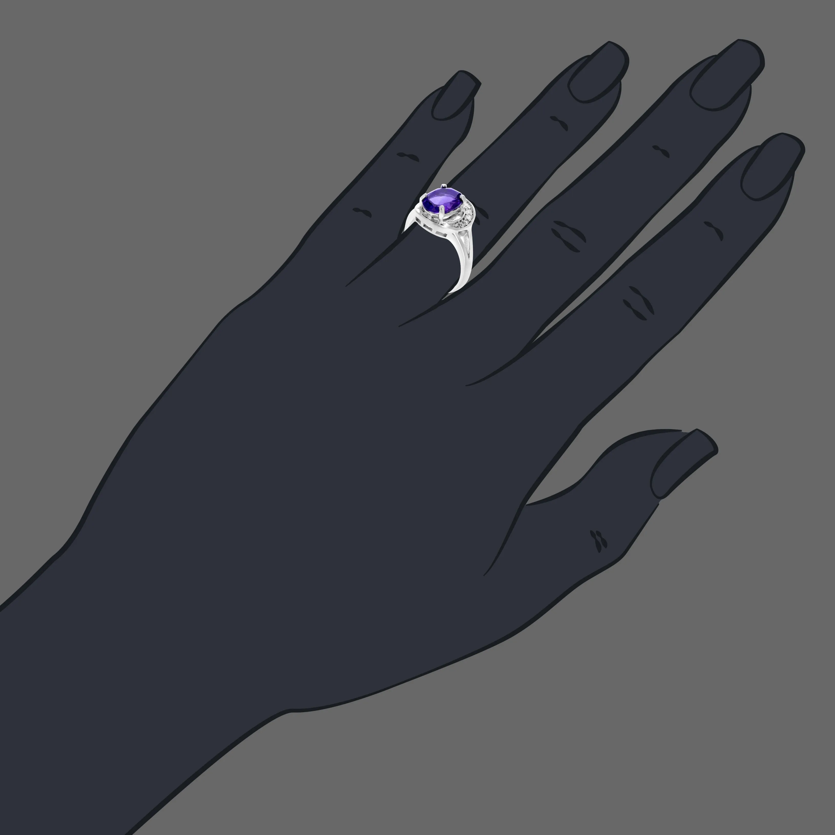 1.70 cttw Purple Amethyst Ring .925 Sterling Silver Rhodium Halo Oval 9x7 MM
