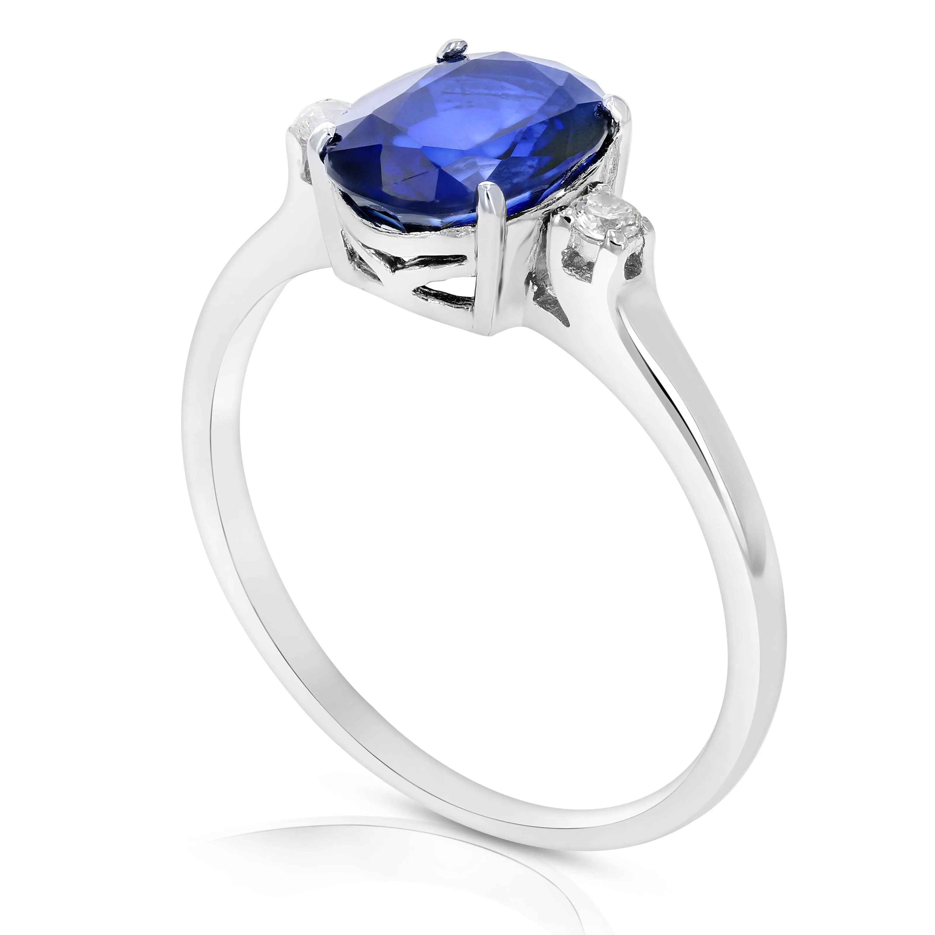 1.75 cttw Created Blue Sapphire Ring .925 Sterling Silver Oval 9x7 MM Size 7