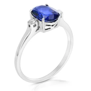 1.75 cttw Created Blue Sapphire Ring .925 Sterling Silver Oval 9x7 MM Size 7