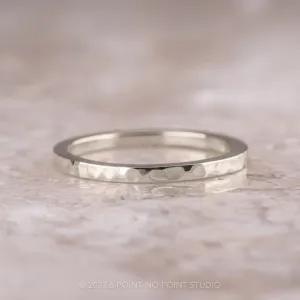 1.7mm Square 14k White Gold Wedding Band, Hammered Polished