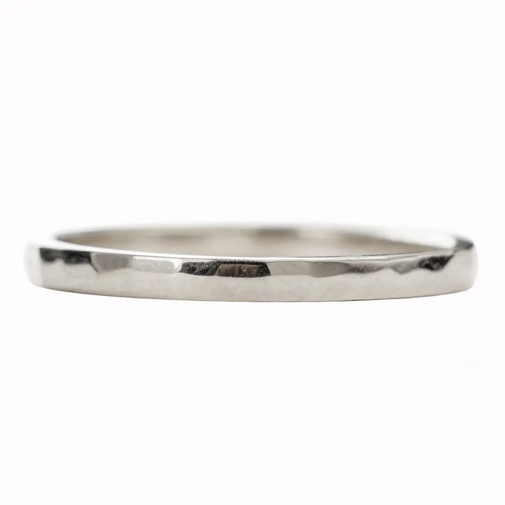 1.7mm Square 14k White Gold Wedding Band, Hammered Polished