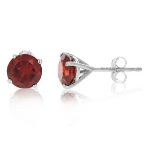 1.80 cttw 6 MM Garnet Stud Earrings 14K White Gold Round Cut January Birthstone