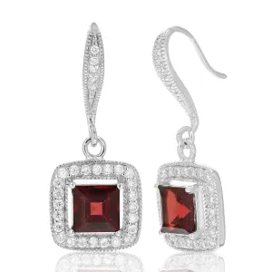 1.80 cttw Garnet Dangle Earrings .925 Sterling Silver With Rhodium 6 MM Princess