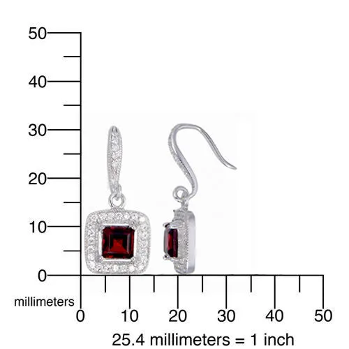 1.80 cttw Garnet Dangle Earrings .925 Sterling Silver With Rhodium 6 MM Princess