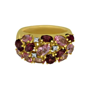 18k Rose Gold Multi Pink Topaz and Diamond Ring Size 6.5